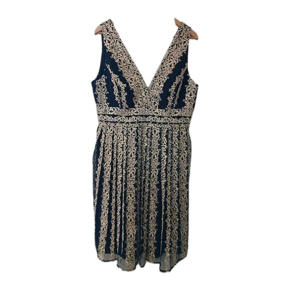New Marchesa Notte Filigree Embroidered Tulle Dress Size 14 Black Evening NYE - Picture 1 of 15